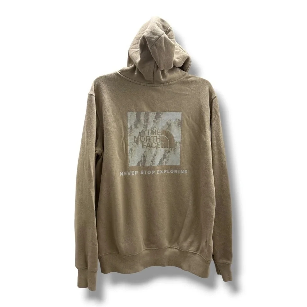 The North Face Mens Tan Never Stop Exploring Box Logo Pullover Hoodie Medium